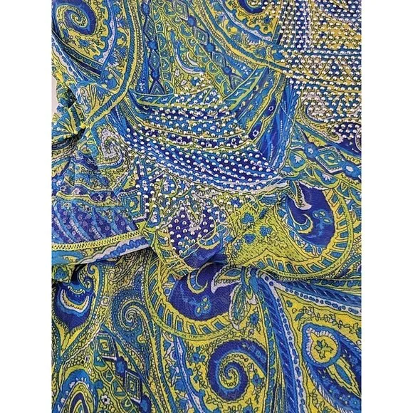 INC International Concepts Womenβs Tunic Top Blue Green Paisley Print Embellish - Picture 10 of 10